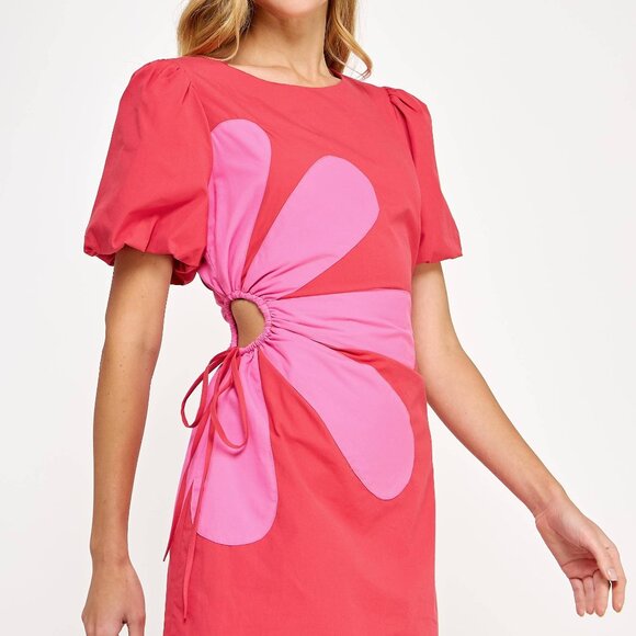 Pink Petal Red Mini Dress - Picture 1 of 3